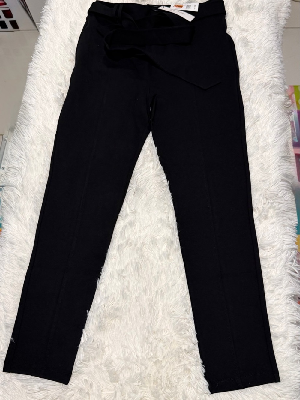 Black High-Waist Tie Belt Pants